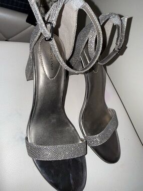 Silver Glitter Ankle-Strap Sandals for Women